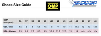 Thumbnail for OMP ONE Evo FX Racing Shoes Size Chart Image