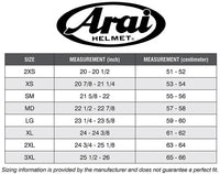 Thumbnail for ARAI GP-5W AUTO RACING HELMET SIZE CHART IMAGE