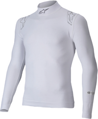 Thumbnail for A long-sleeved black Alpinestars ZX EVO v3 Fireproof Shirt with a high collar and brand logos on the shoulders.