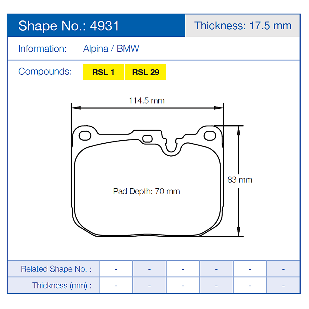 Pagid Racing Brake Pads No. 4931 (Front)