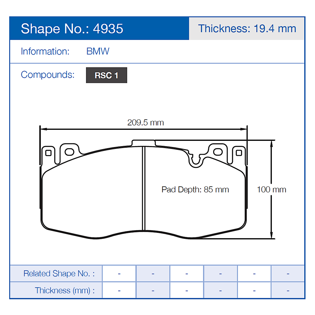 Pagid Racing Brake Pads No. 4935 (Front)