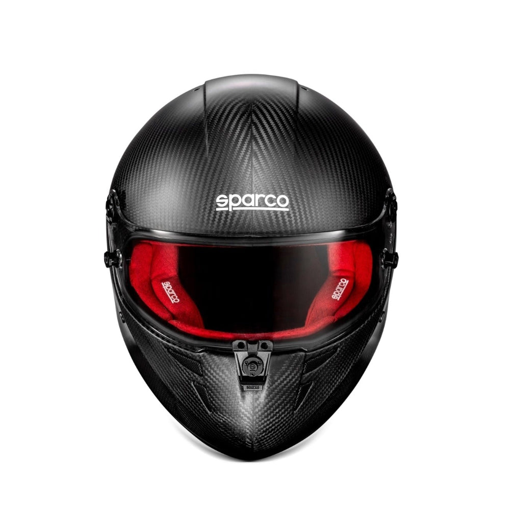 Black sparco stealth RF helmet with red interior Front SA2025 Image