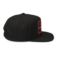 Thumbnail for Black cap with a red and white logo on a white background
