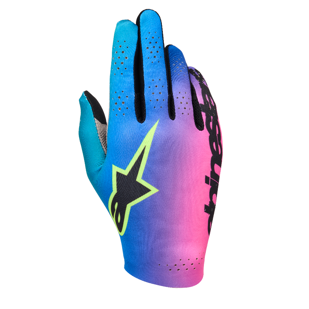 Alpinestars SIM Gloves Graphic 2 Pink Fluo/Cyan/Black/Safety Yellow back view