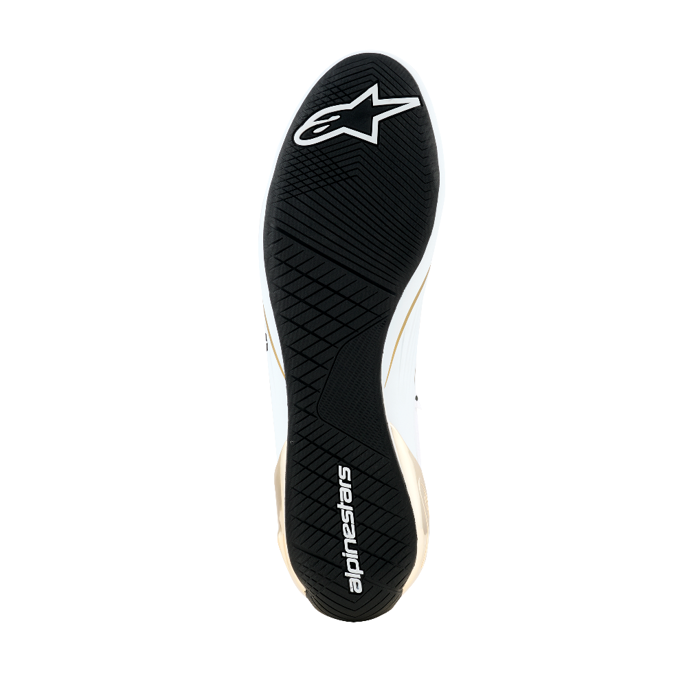 Alpinestars Supertech K shoes white and gold sole bottom view