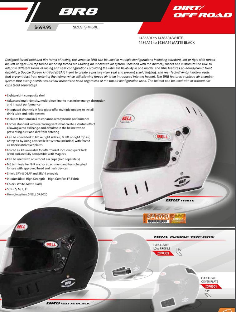 bell br8 helmet ULTRA Dirt Track and Off-Road Racing - Snell SA2025, Snell SA2025 compatible with or without optional ear cups for personalized comfort Bell BR8 Helmet SA2025