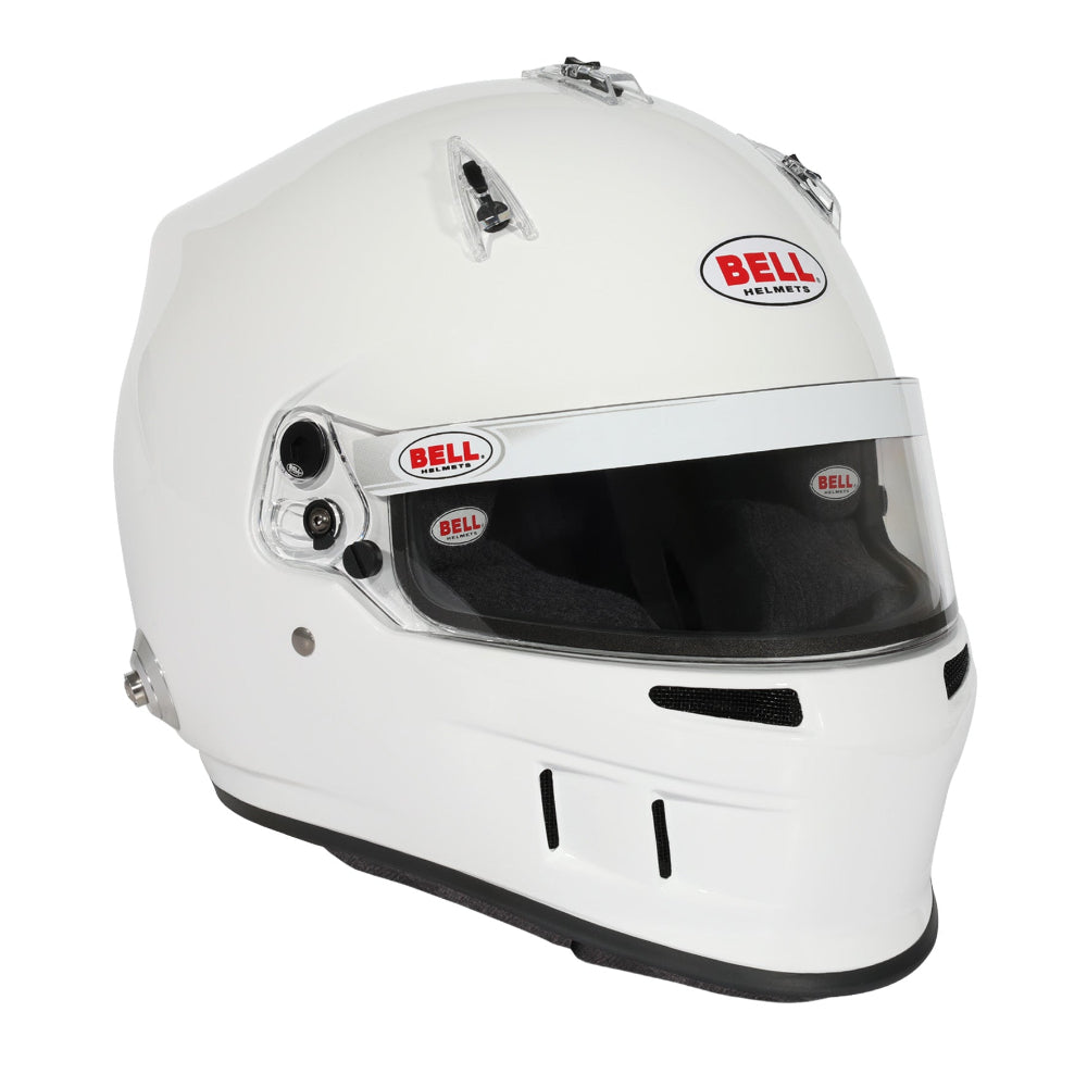 Bell XR7 Pro white auto racing helmet, three-quarter front-right view -image