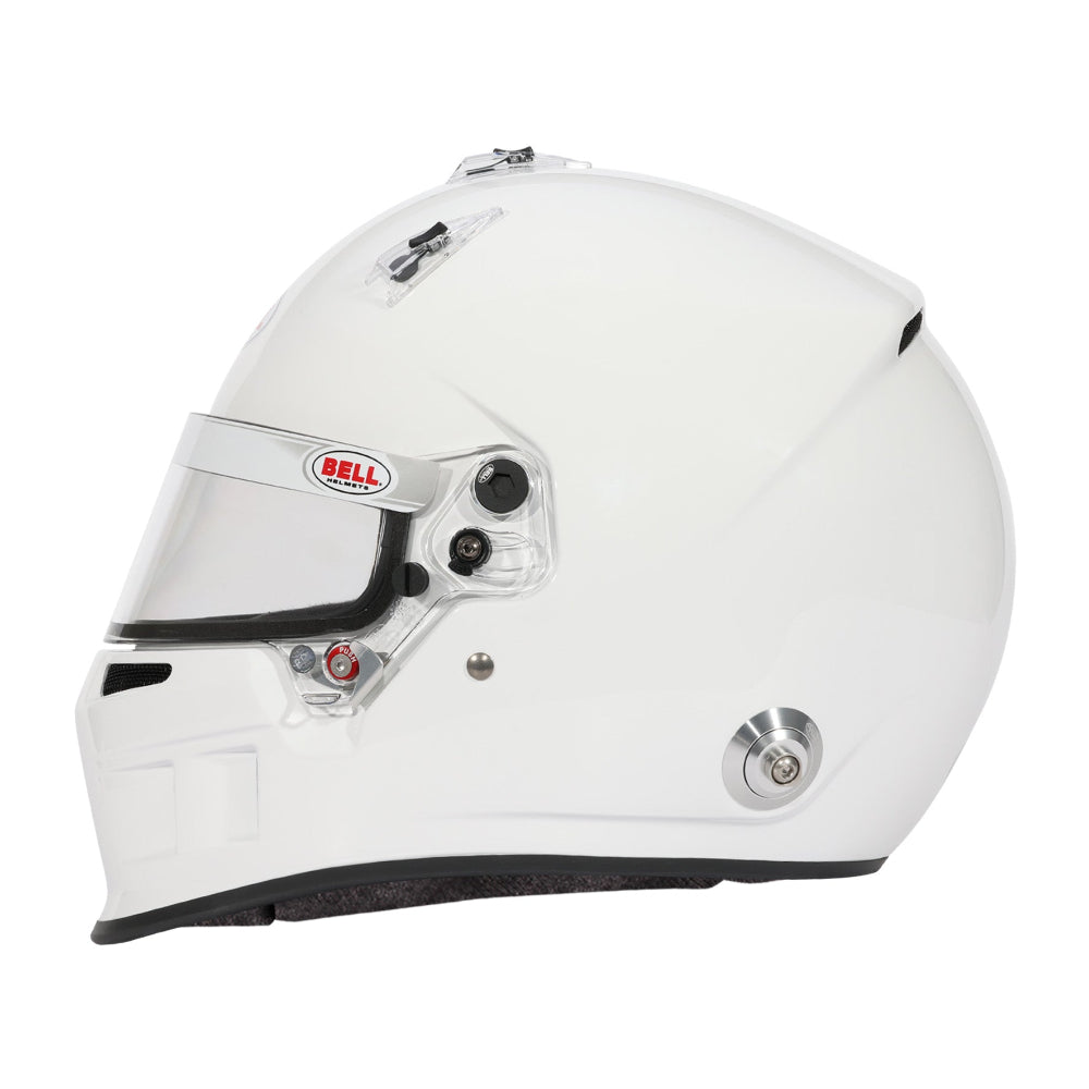 Bell XR7 Pro white auto racing helmet, left-side profile with visor closed -image