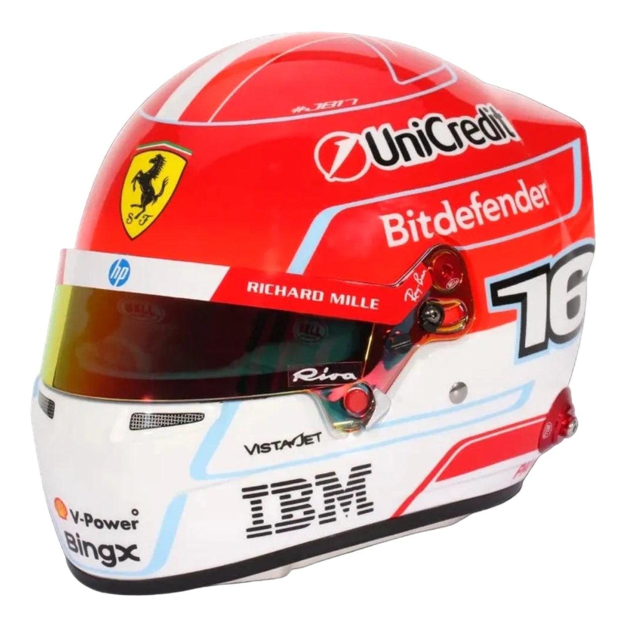Charles Leclerc 2026 F1 mini helmet front angle view with Ferrari red and white design