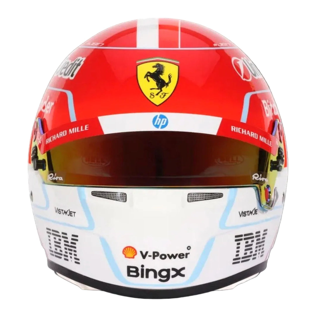 Charles Leclerc 2026 F1 mini helmet front view with Ferrari badge and tinted visor