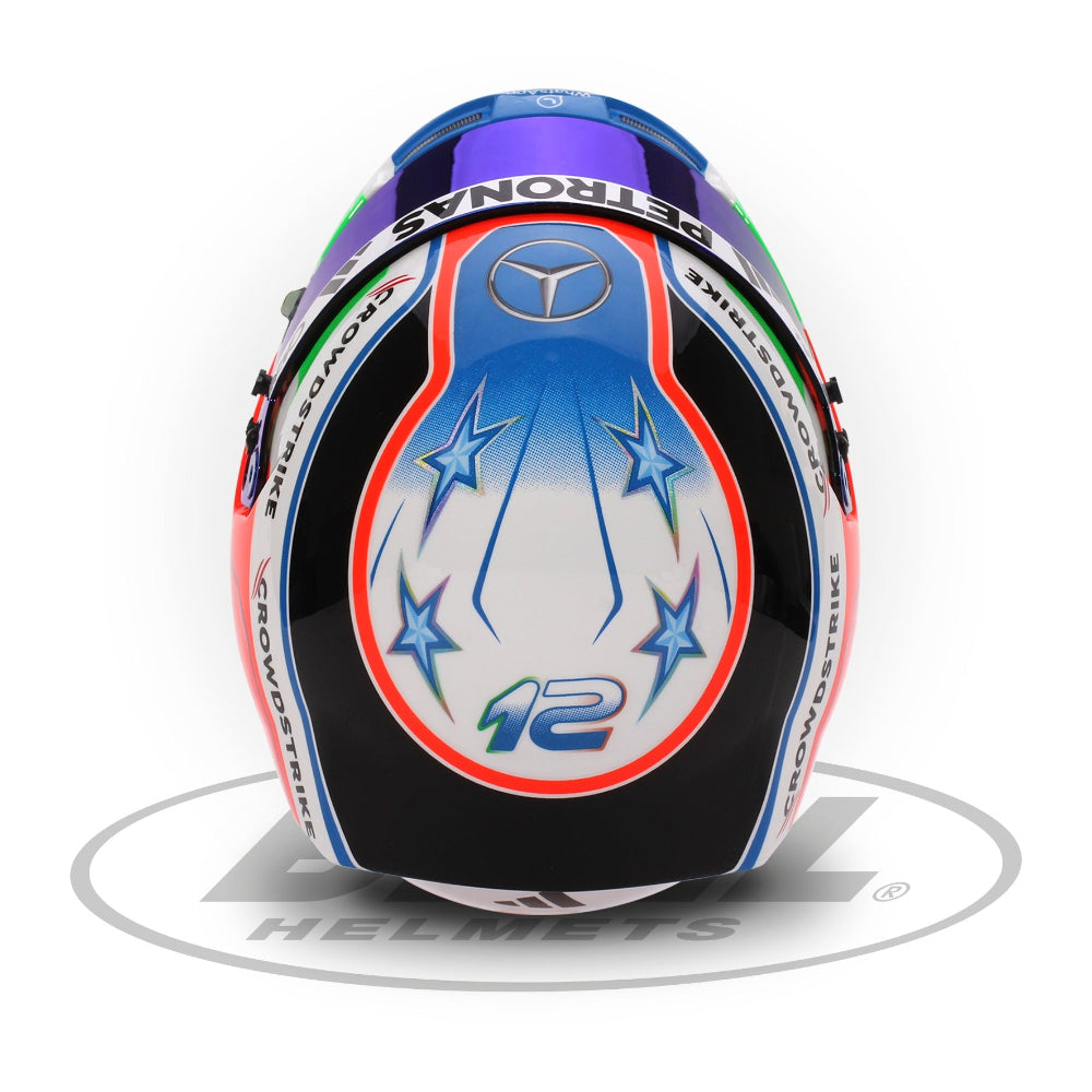 Kimi Antonelli 2025 F1 Bell mini helmet top view with number 12 and star design image