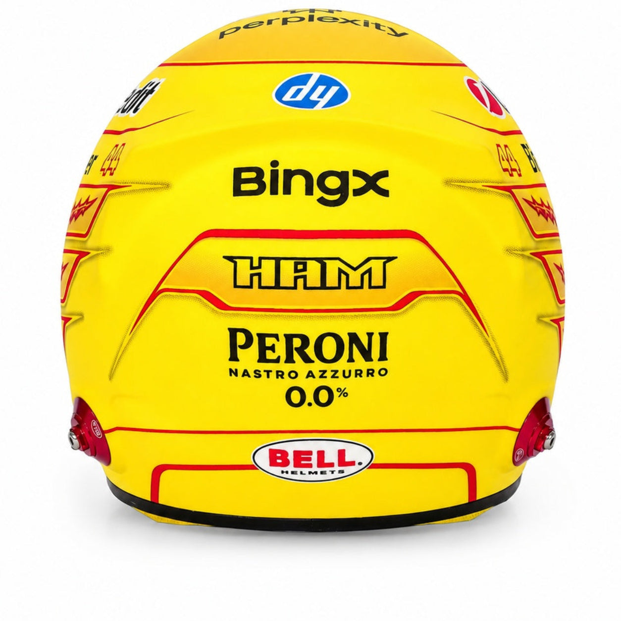 Lewis Hamilton 2026 F1 Bell 1:2 scale mini helmet rear view on white background