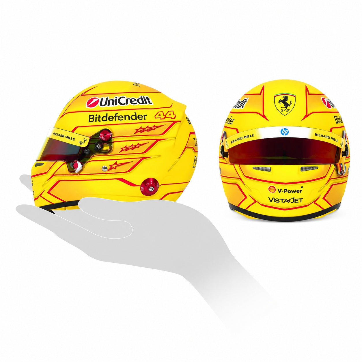 Lewis Hamilton 2026 F1 Bell 1:2 scale mini helmet scale comparison image on white background