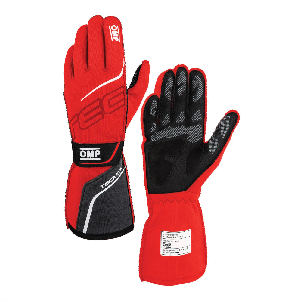 OMP Tecnica racing gloves red FIA 8856-2018 lightweight high grip