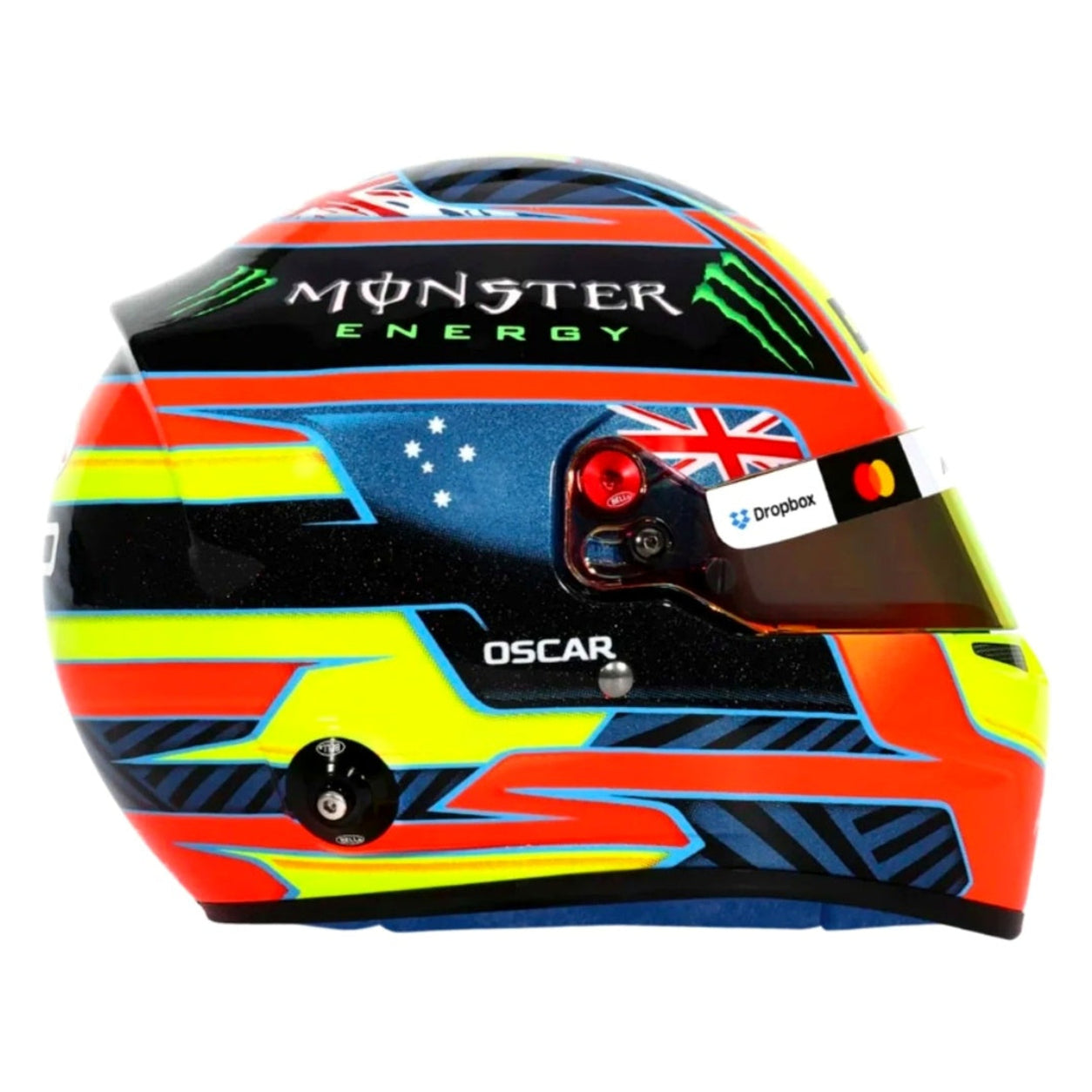 Oscar Piastri 2026 F1 mini helmet right side view with Australian flag, number 81, and multicolor 2026 graphics