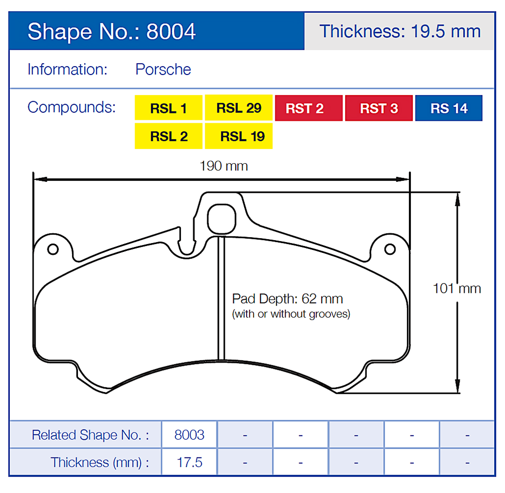 Pagid Racing Brake Pads No. 8004 (Front)
