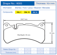 Thumbnail for Pagid Racing Brake Pads No. 8005 (Front)
