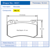 Thumbnail for Pagid Racing Brake Pads No. 8031 (Rear)