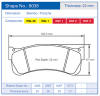 Thumbnail for Pagid Racing Brake Pads No. 8038 (Front)
