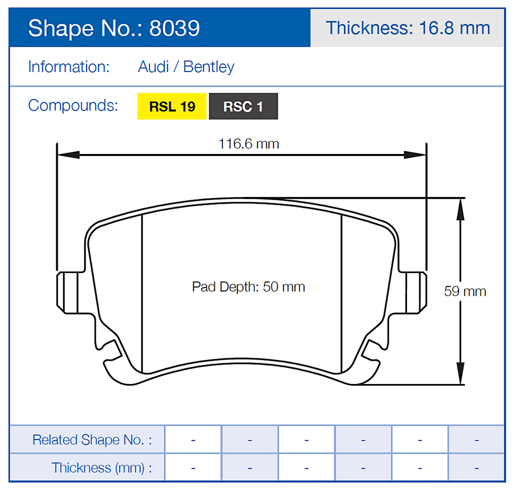 Pagid Racing Brake Pads No. 8039 (Rear)