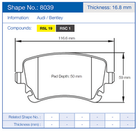Thumbnail for Pagid Racing Brake Pads No. 8039 (Rear)