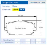 Thumbnail for Pagid Racing Brake Pads No. 8077 (Rear)