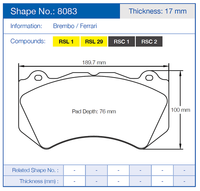Thumbnail for Pagid Racing Brake Pads No. 8083 (Front)