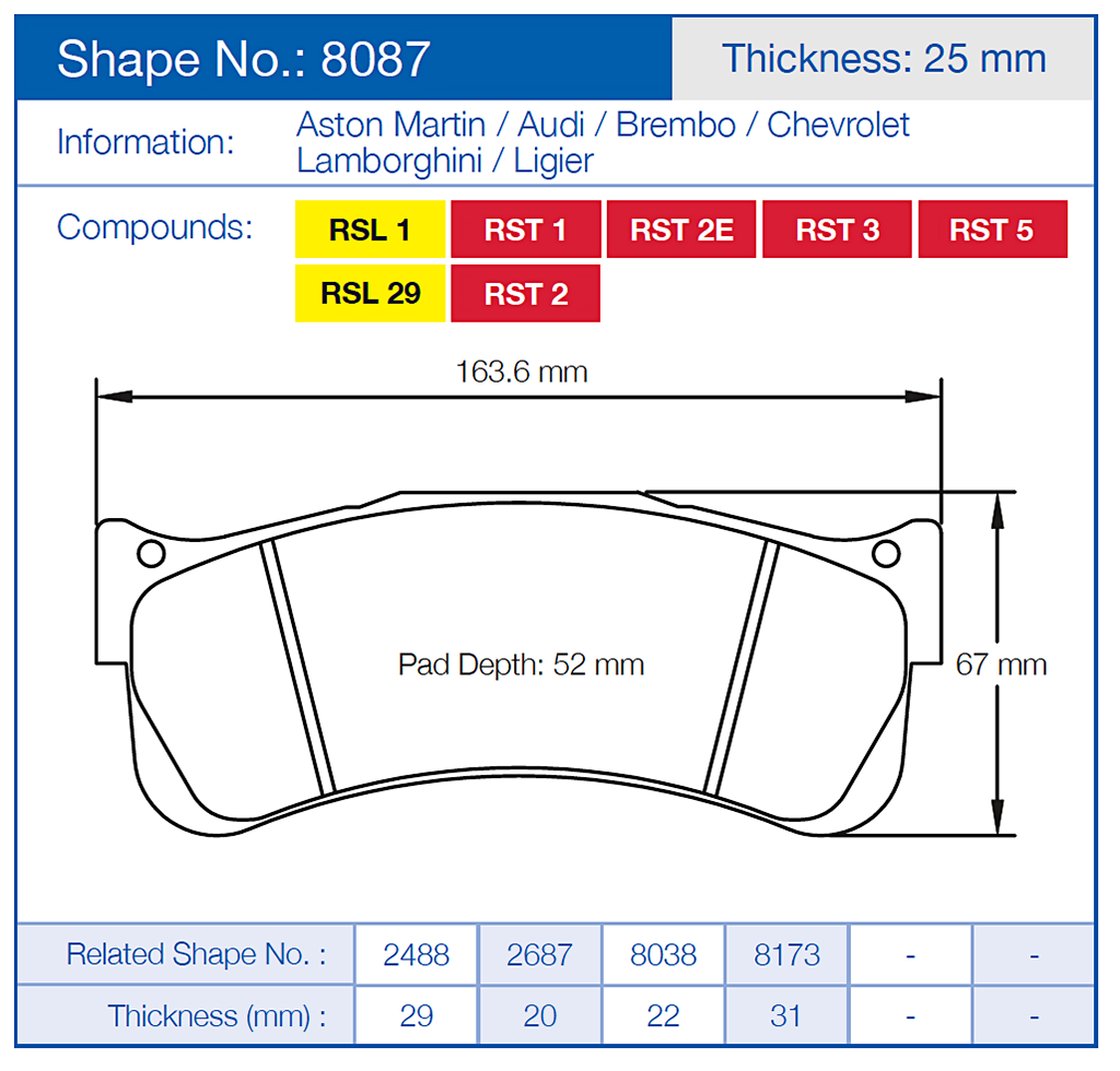 Pagid Racing Brake Pads 8087