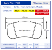 Thumbnail for Pagid Racing Brake Pads No. 8101 (Front)