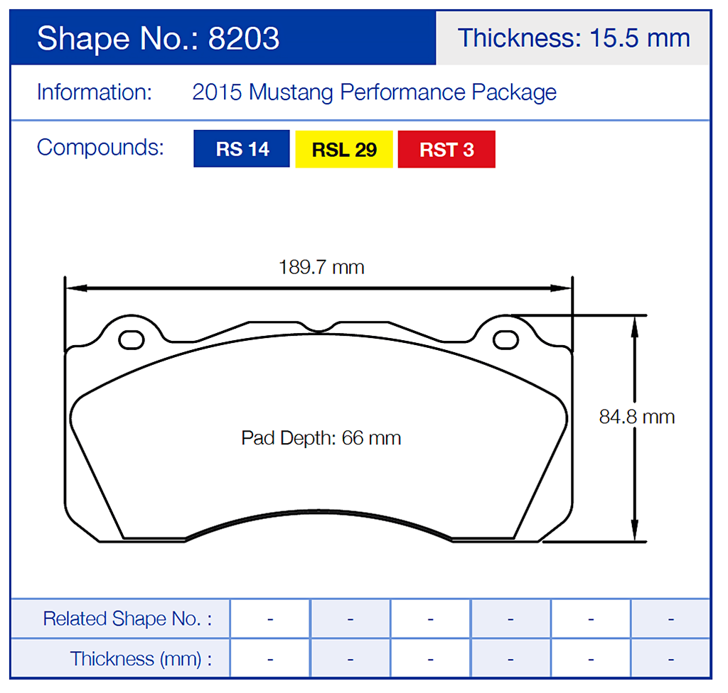 Pagid Racing Brake Pads No. 8203 (Front)