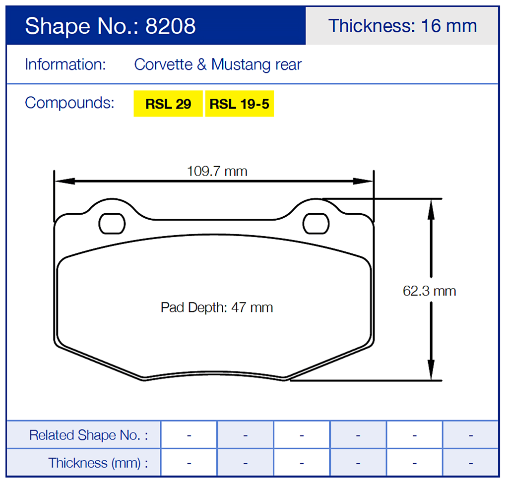 Pagid Racing Brake Pads No. 8208 (Rear)