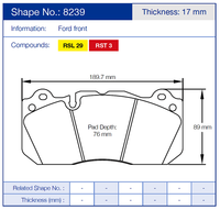 Thumbnail for Pagid Racing Brake Pads No. 8239 (Front)
