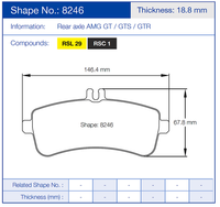 Thumbnail for Pagid Racing Brake Pads No. 8246 (Rear)