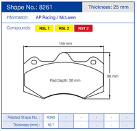 Thumbnail for Pagid Racing Brake Pads No. 8261 (Front)