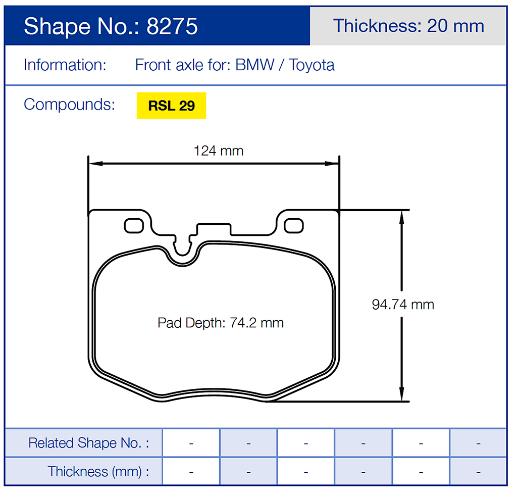 Pagid Racing Brake Pads No. 8275 (Front)