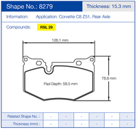 Thumbnail for Pagid Racing Brake Pads No. 8279 (Rear)