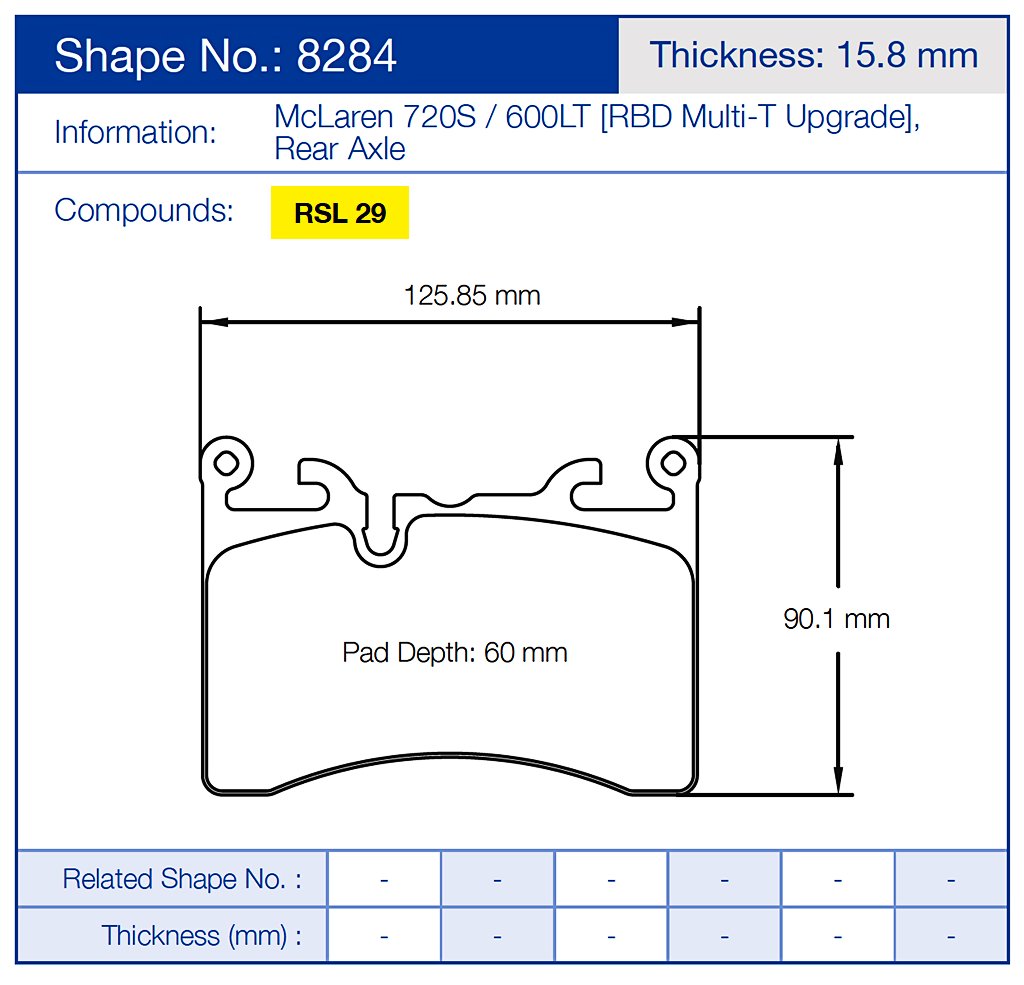 Pagid Racing Brake Pads No. 8284 (Rear) | McLaren w/ Pagid RBD Kit