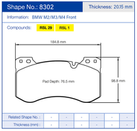 Thumbnail for Pagid Racing Brake Pads No. 8302 (Front)