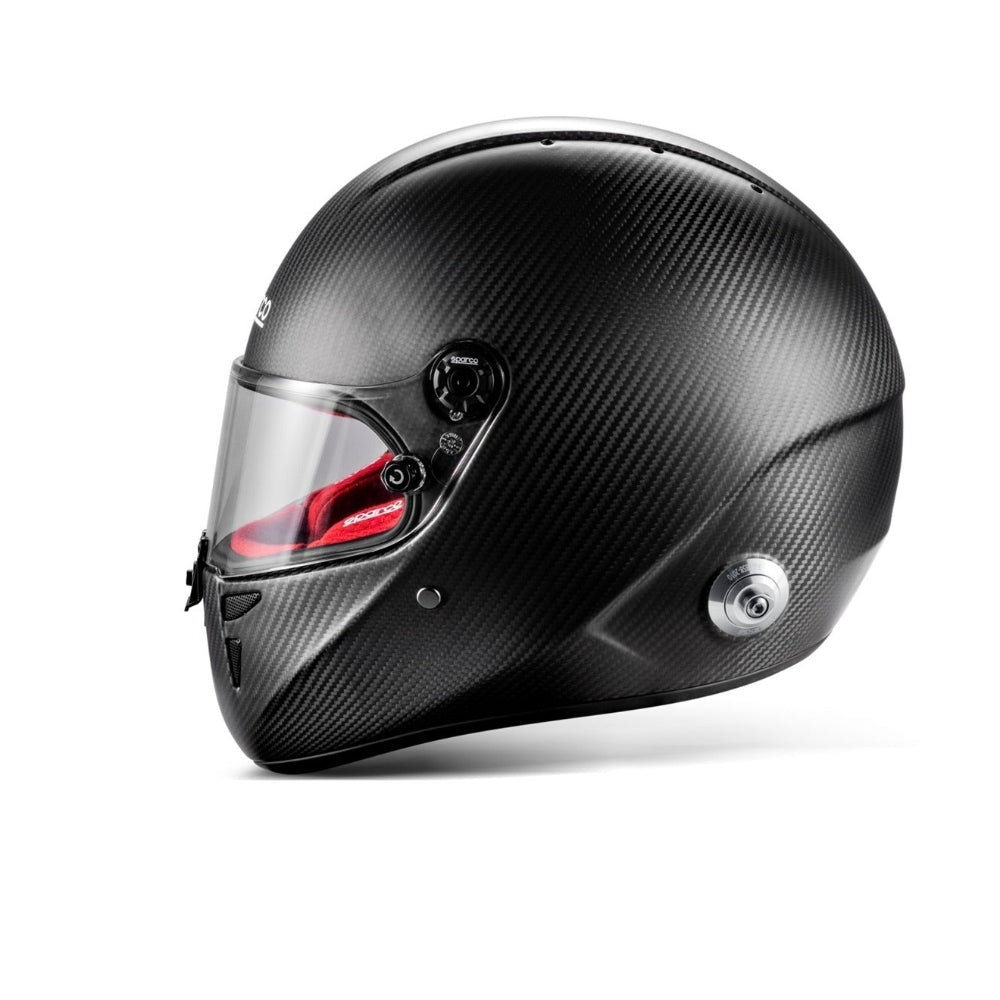 sparco stealth rf carbon fiber helmet SA2025 rear 3/4 with red interior-image